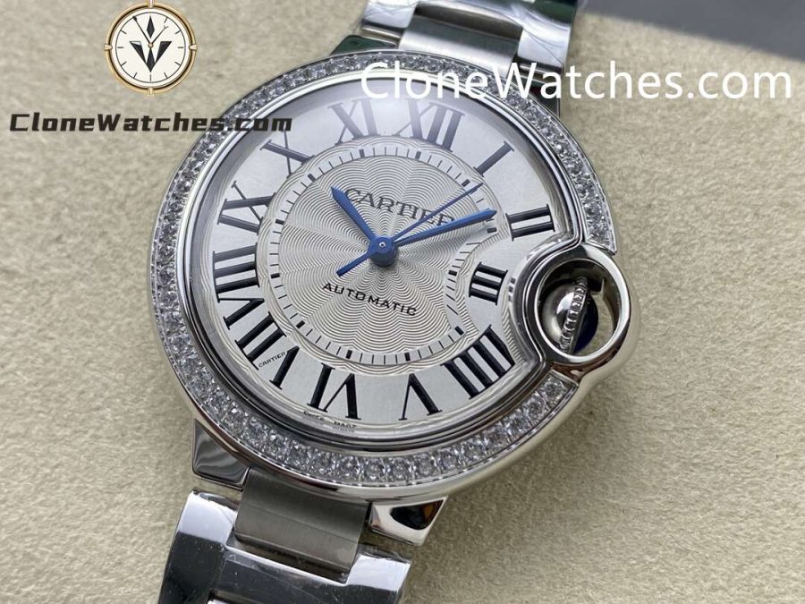 Cartier Super Clone Watches 1:1 Ballon Bleu de W4BB0024 Silver Dial Diamond Bezel 33mm - Image 3