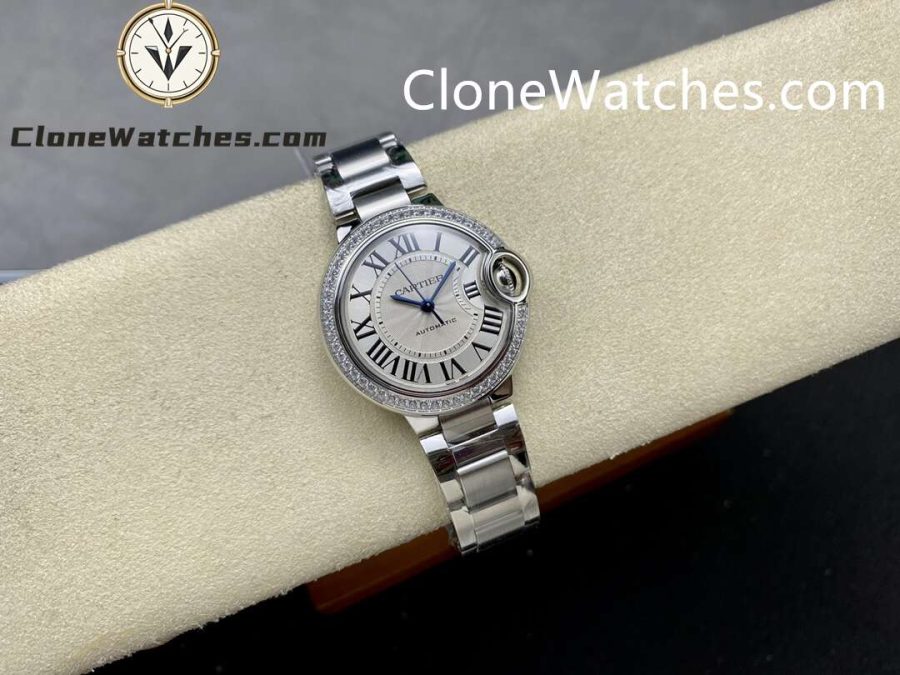Cartier Super Clone Watches 1:1 Ballon Bleu de W4BB0024 Silver Dial Diamond Bezel 33mm - Image 4