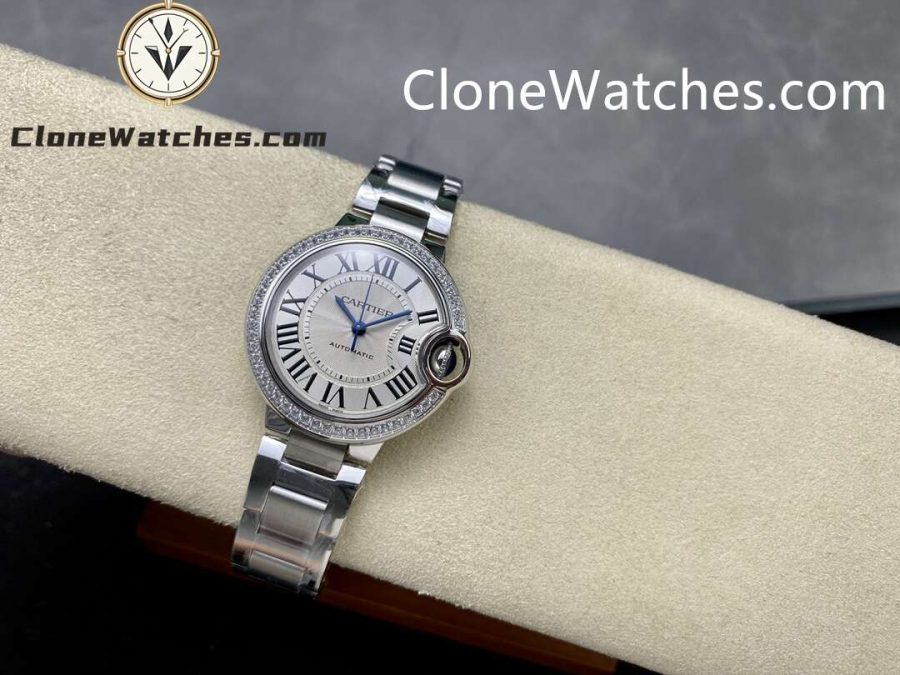 Cartier Super Clone Watches 1:1 Ballon Bleu de W4BB0024 Silver Dial Diamond Bezel 33mm - Image 5