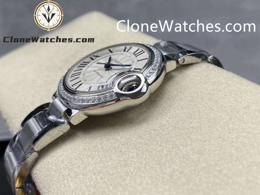 Cartier Super Clone Watches 1:1 Ballon Bleu de W4BB0024 Silver Dial Diamond Bezel 33mm - Image 7