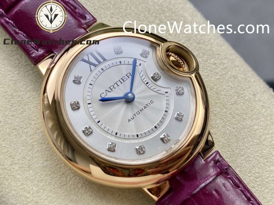 Cartier Super Clone Watches 1:1 Ballon Bleu de WE902040 Silver Dial Diamond Scale 33mm Leather Strap - Image 2