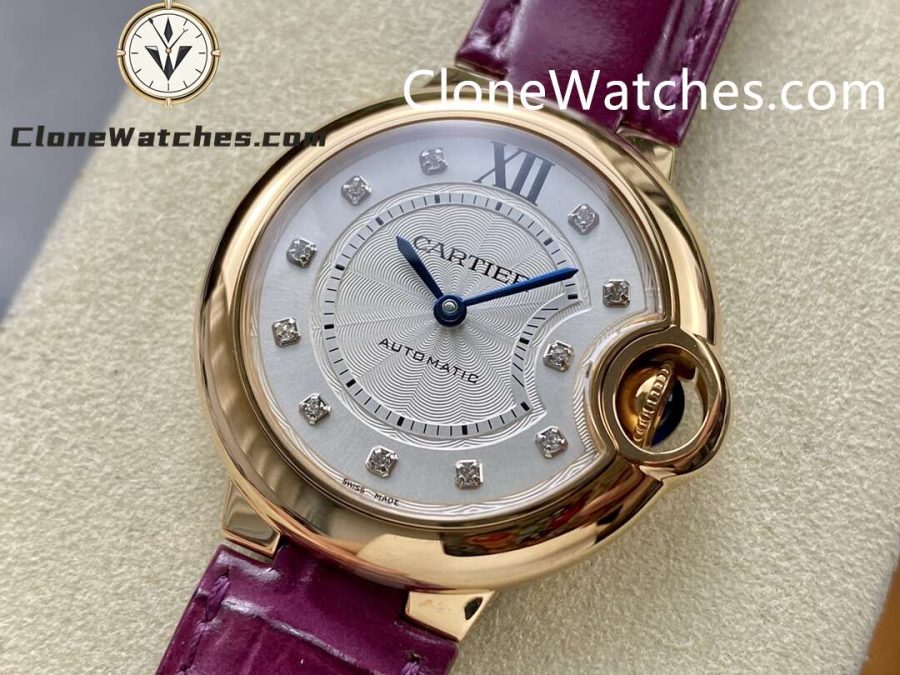 Cartier Super Clone Watches 1:1 Ballon Bleu de WE902040 Silver Dial Diamond Scale 33mm Leather Strap - Image 3