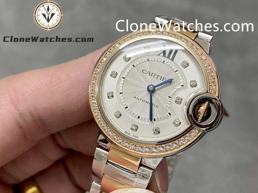 Cartier Super Clone Watches 1:1 Ballon Bleu de W3BB0023 Silver Dial Diamond bezel 33mm - Image 2