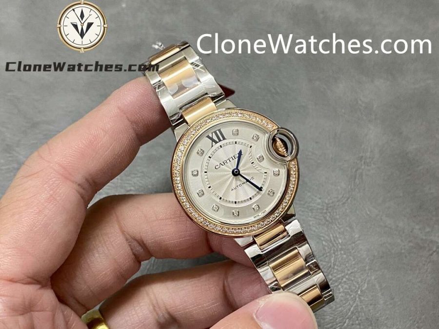 Cartier Super Clone Watches 1:1 Ballon Bleu de W3BB0023 Silver Dial Diamond bezel 33mm - Image 3
