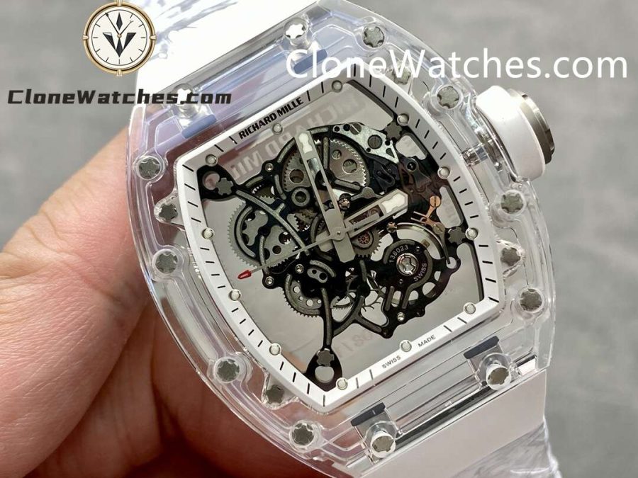 Richard Mille Super Clone Watches 1:1 RM 055 Ceramics Tourbillon Fully Transparent White Strap - Image 2