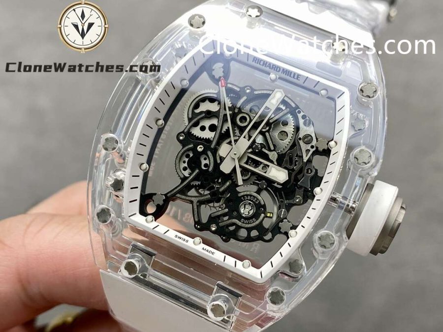 Richard Mille Super Clone Watches 1:1 RM 055 Ceramics Tourbillon Fully Transparent White Strap - Image 3