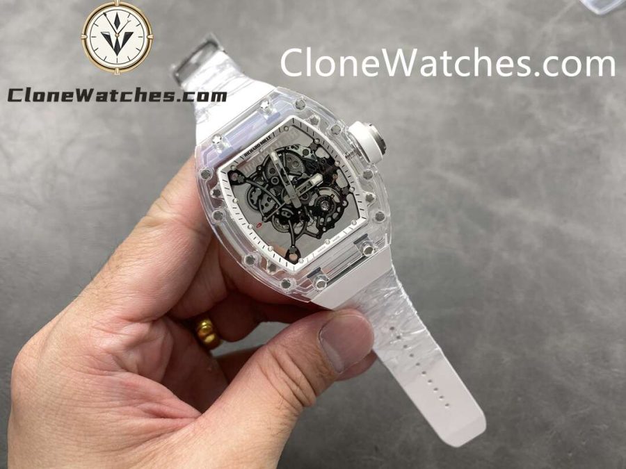 Richard Mille Super Clone Watches 1:1 RM 055 Ceramics Tourbillon Fully Transparent White Strap - Image 4
