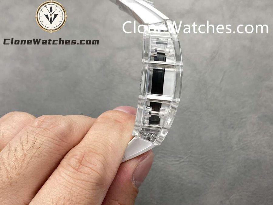Richard Mille Super Clone Watches 1:1 RM 055 Ceramics Tourbillon Fully Transparent White Strap - Image 5