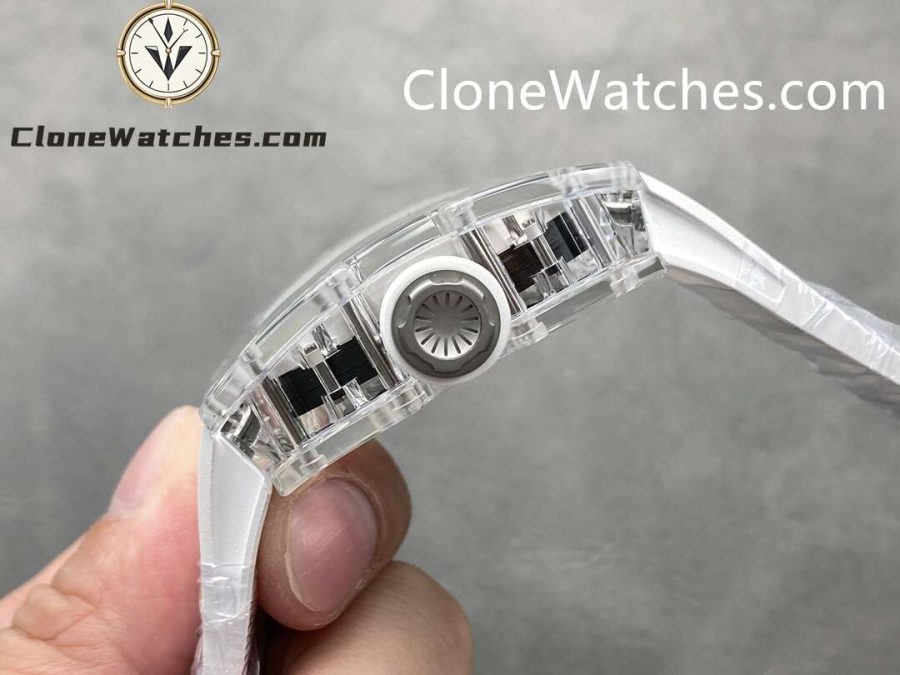 Richard Mille Super Clone Watches 1:1 RM 055 Ceramics Tourbillon Fully Transparent White Strap - Image 6