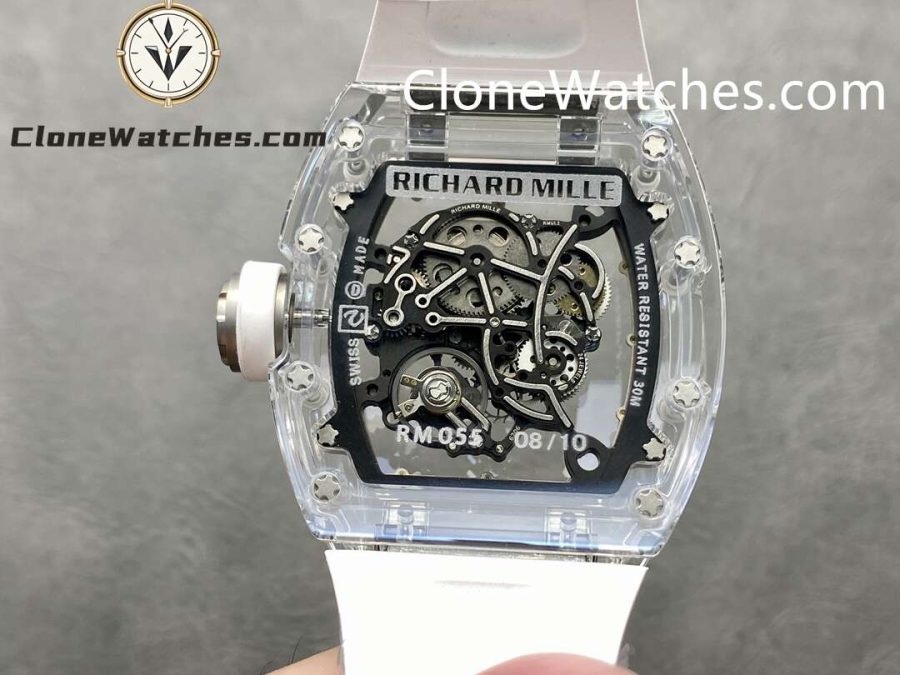 Richard Mille Super Clone Watches 1:1 RM 055 Ceramics Tourbillon Fully Transparent White Strap - Image 7