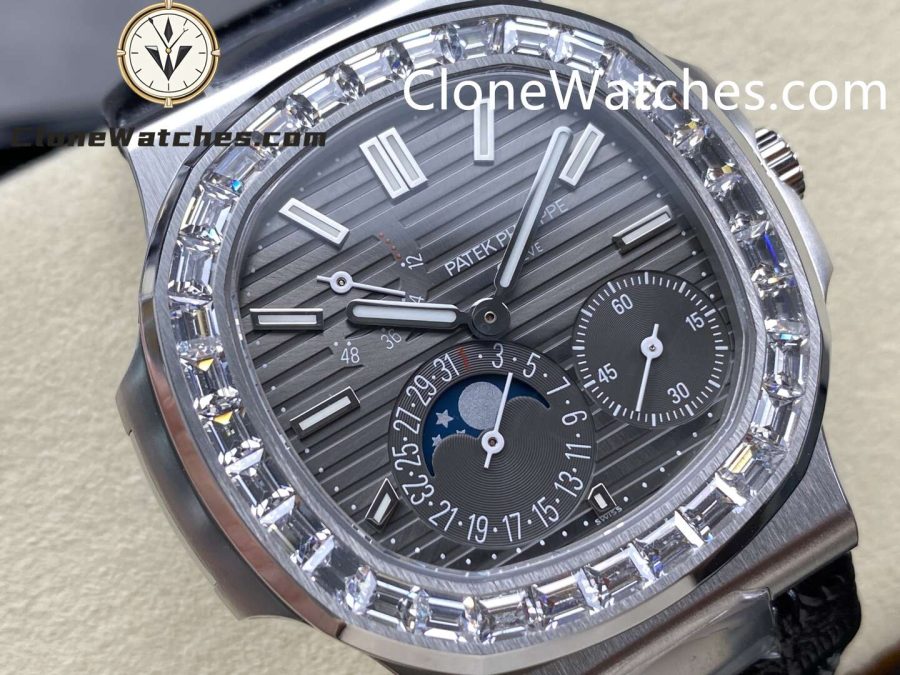 Patek Philippe Super Clone Watches 1:1 Nautilus 5712 Gray Dial Diamond Bezel - Image 2