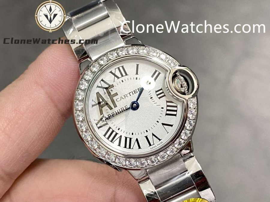 Cartier Super Clone Watches 1:1 Ballon Bleu de W4BB0015 White Dial Diamond Bezel 28mm - Image 2