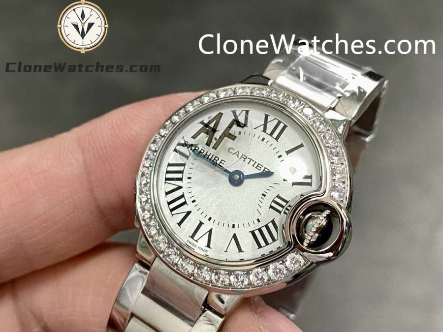 Cartier Super Clone Watches 1:1 Ballon Bleu de W4BB0015 White Dial Diamond Bezel 28mm - Image 3
