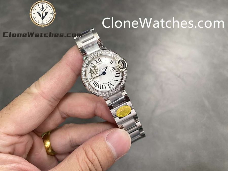 Cartier Super Clone Watches 1:1 Ballon Bleu de W4BB0015 White Dial Diamond Bezel 28mm - Image 4