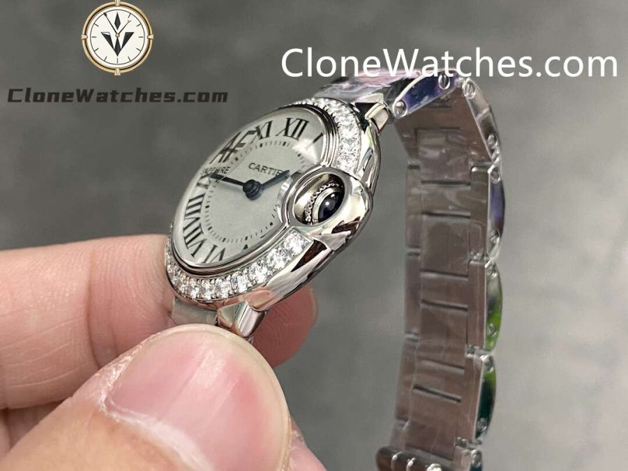 Cartier Super Clone Watches 1:1 Ballon Bleu de W4BB0015 White Dial Diamond Bezel 28mm - Image 5