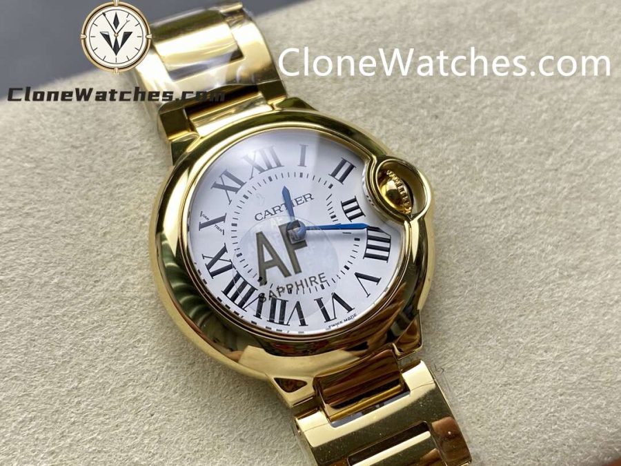 Cartier Super Clone Watches 1:1 Ballon Bleu de 18K Gold W69001Z2 Silver Dial 28mm - Image 4