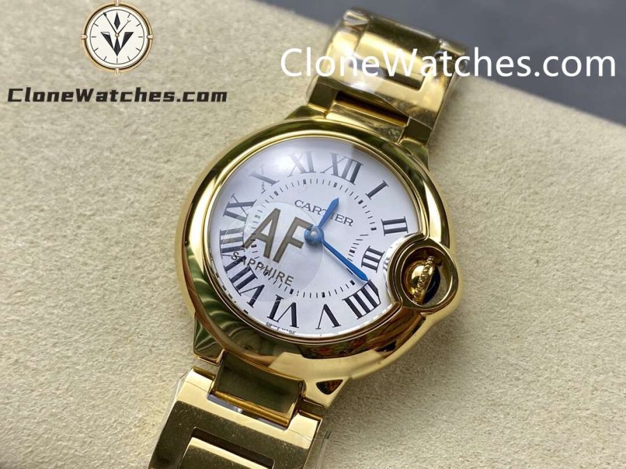 Cartier Super Clone Watches 1:1 Ballon Bleu de 18K Gold W69001Z2 Silver Dial 28mm - Image 5