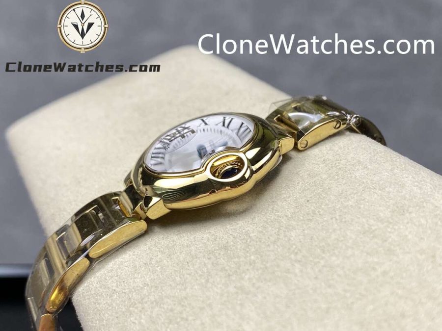 Cartier Super Clone Watches 1:1 Ballon Bleu de 18K Gold W69001Z2 Silver Dial 28mm - Image 9