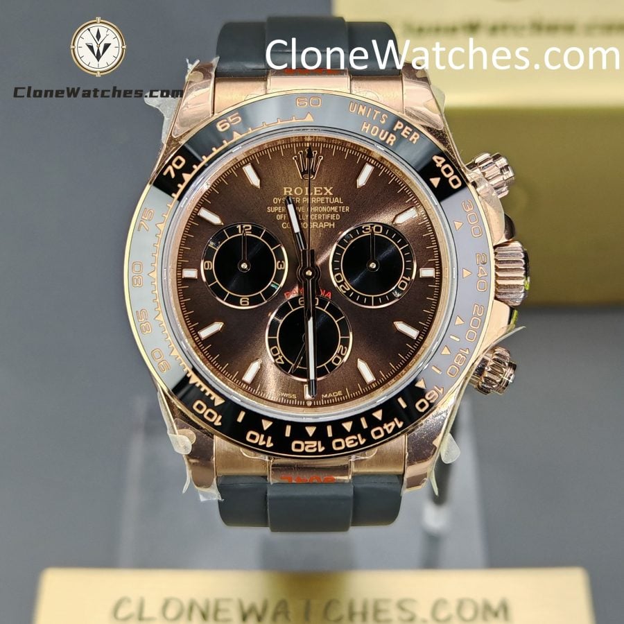Rolex Super Clone Watches 1:1 Daytona Rose Gold Brown Dial M126515LN-0010 4131 Movement Rubber Strap