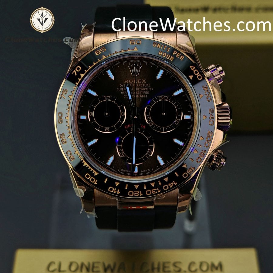 Rolex Super Clone Watches 1:1 Daytona Rose Gold Brown Dial M126515LN-0010 4131 Movement Rubber Strap - Image 3