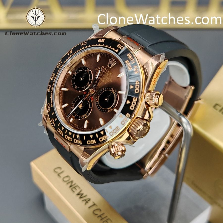 Rolex Super Clone Watches 1:1 Daytona Rose Gold Brown Dial M126515LN-0010 4131 Movement Rubber Strap - Image 4