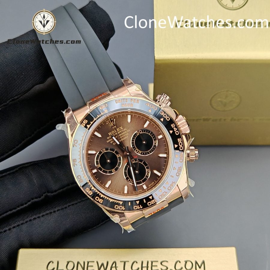 Rolex Super Clone Watches 1:1 Daytona Rose Gold Brown Dial M126515LN-0010 4131 Movement Rubber Strap - Image 6