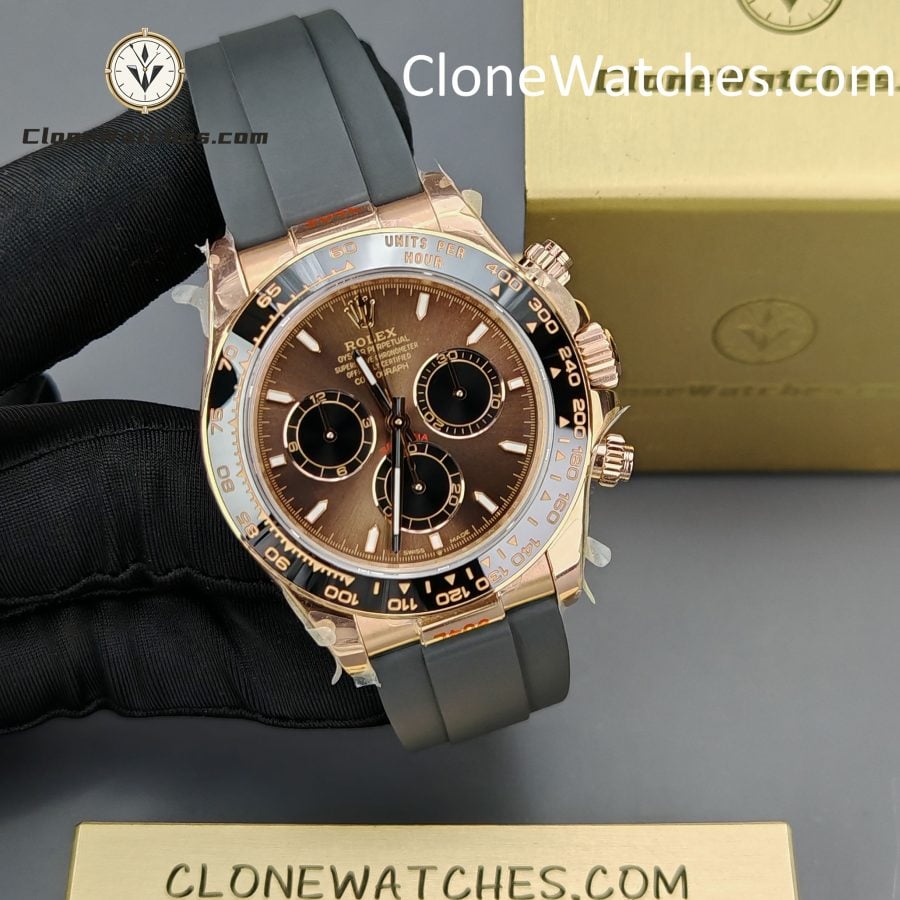 Rolex Super Clone Watches 1:1 Daytona Rose Gold Brown Dial M126515LN-0010 4131 Movement Rubber Strap - Image 7