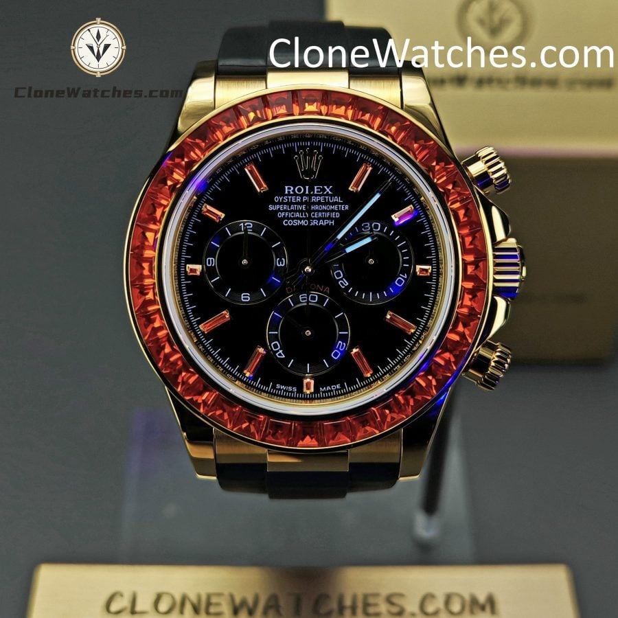 Modified Super Clone Watches 1:1 Rolex Daytona 18K Gold Diamond Bezel 4130 Movement - Image 2