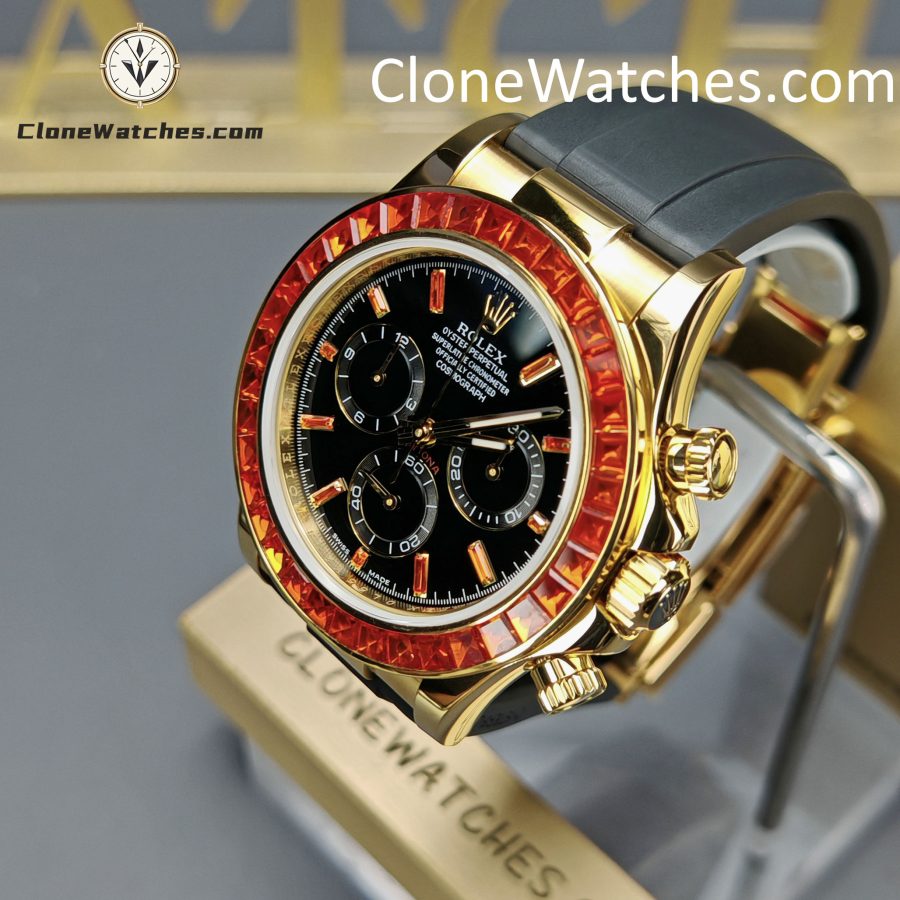 Modified Super Clone Watches 1:1 Rolex Daytona 18K Gold Diamond Bezel 4130 Movement - Image 3