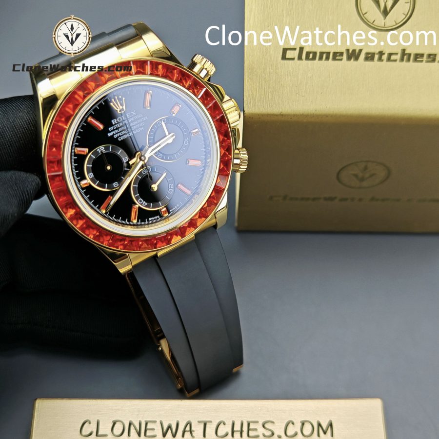 Modified Super Clone Watches 1:1 Rolex Daytona 18K Gold Diamond Bezel 4130 Movement - Image 4