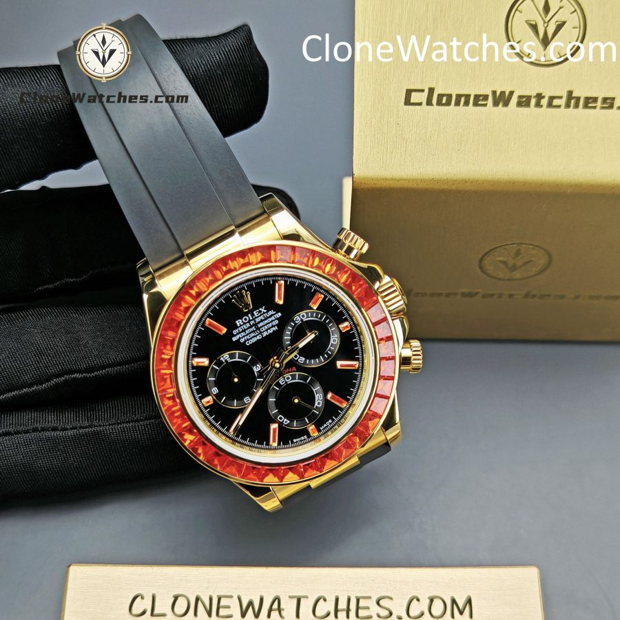 Modified Super Clone Watches 1:1 Rolex Daytona 18K Gold Diamond Bezel 4130 Movement - Image 5