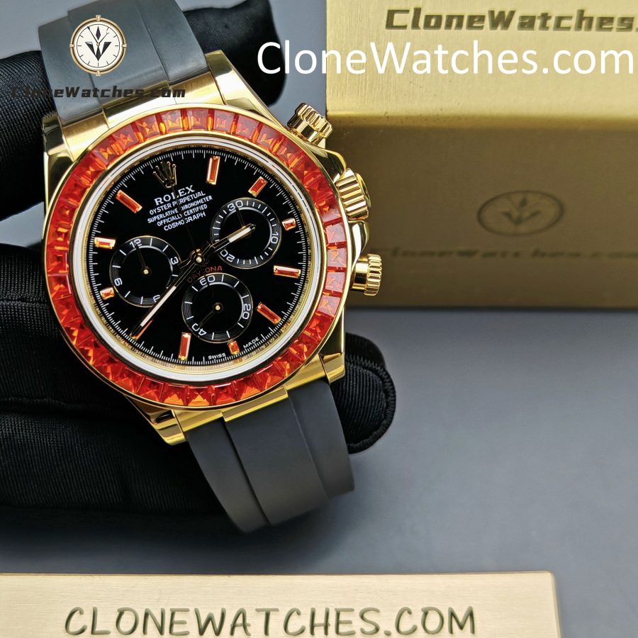 Modified Super Clone Watches 1:1 Rolex Daytona 18K Gold Diamond Bezel 4130 Movement - Image 6