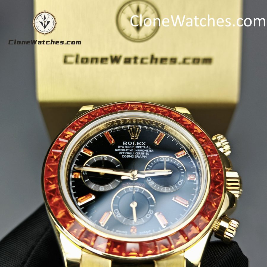 Modified Super Clone Watches 1:1 Rolex Daytona 18K Gold Diamond Bezel 4130 Movement - Image 14