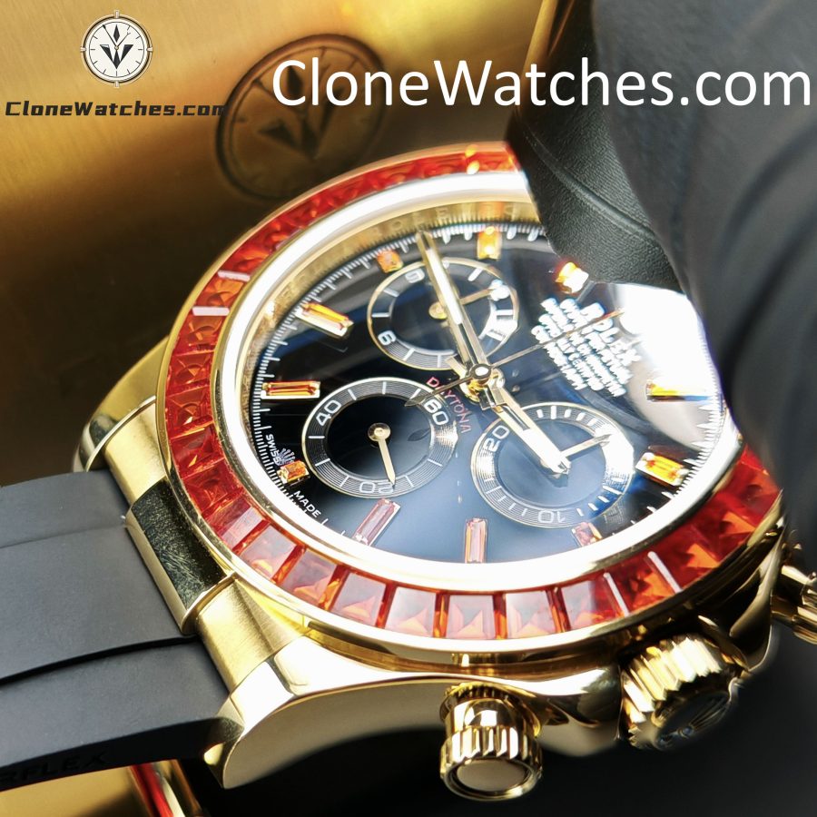 Modified Super Clone Watches 1:1 Rolex Daytona 18K Gold Diamond Bezel 4130 Movement - Image 15