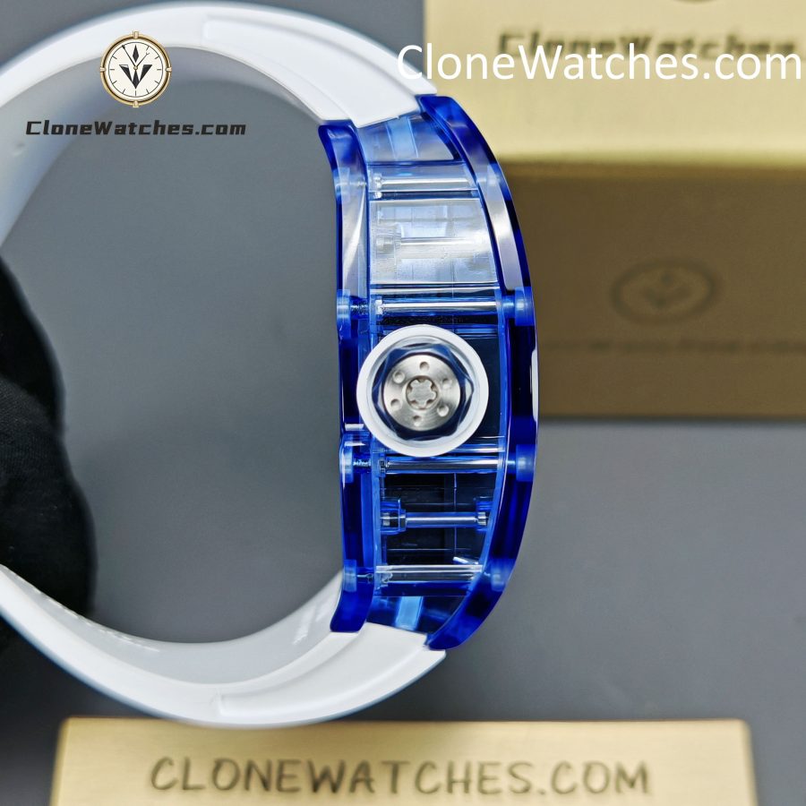 Richard Mille Super Clone Watches 1:1 RM 035 Blue Crystal Tourbillon Transparent Strap - Image 7