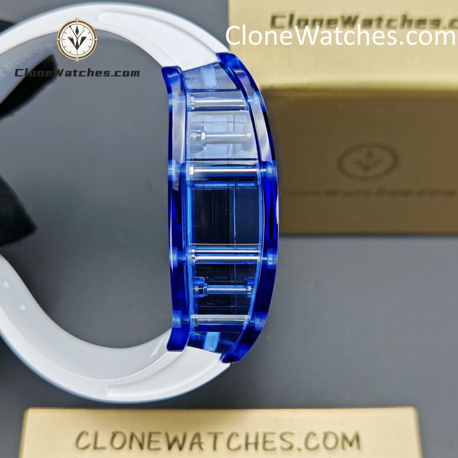 Richard Mille Super Clone Watches 1:1 RM 035 Blue Crystal Tourbillon Transparent Strap - Image 8