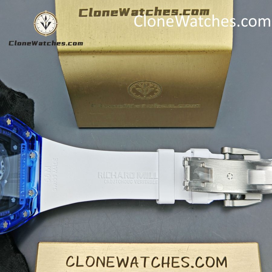 Richard Mille Super Clone Watches 1:1 RM 035 Blue Crystal Tourbillon Transparent Strap - Image 10