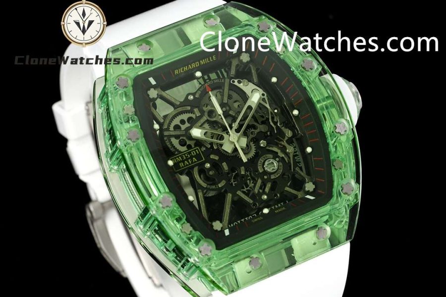 Richard Mille Super Clone Watches 1:1 RM 035 Green Crystal Tourbillon White Strap - Image 2