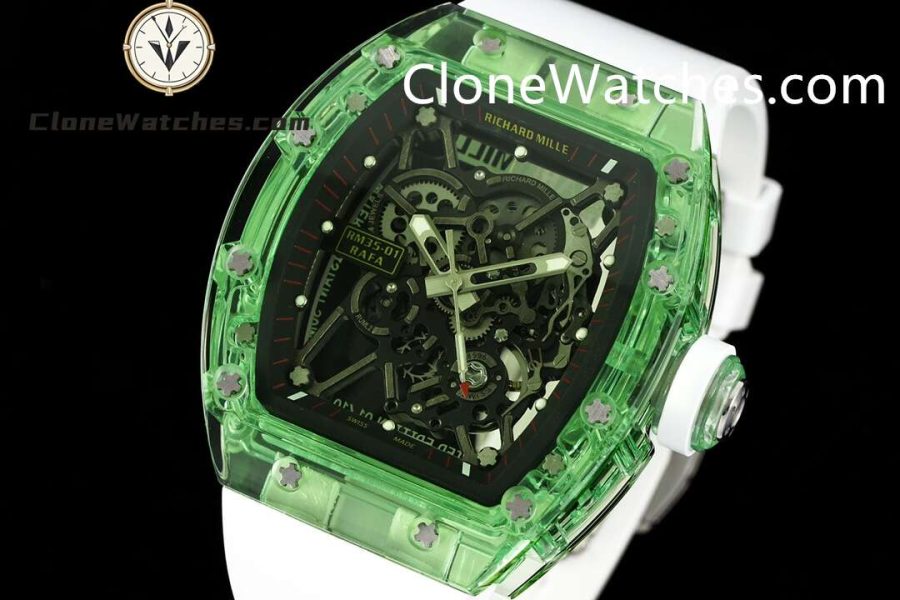 Richard Mille Super Clone Watches 1:1 RM 035 Green Crystal Tourbillon White Strap - Image 3