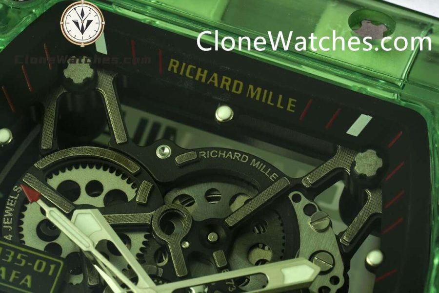Richard Mille Super Clone Watches 1:1 RM 035 Green Crystal Tourbillon White Strap - Image 4