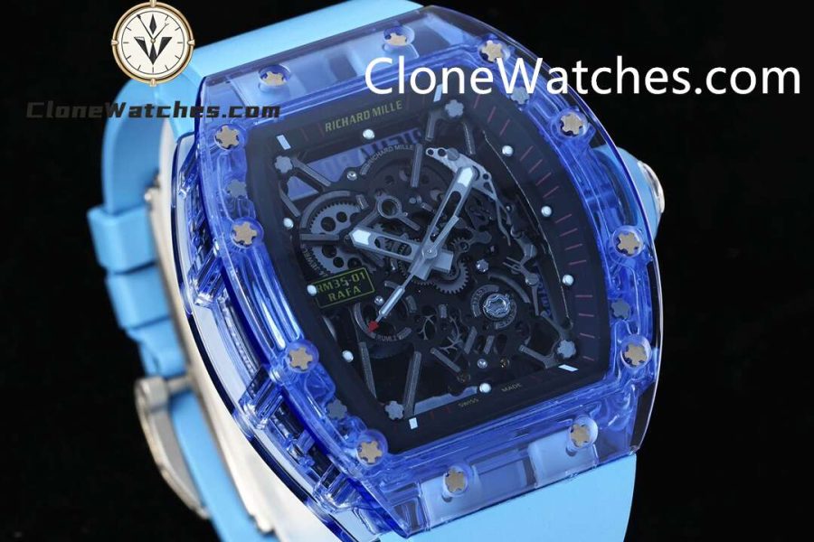 Richard Mille Super Clone Watches 1:1 RM 035 Blue Crystal Tourbillon Blue Strap - Image 2