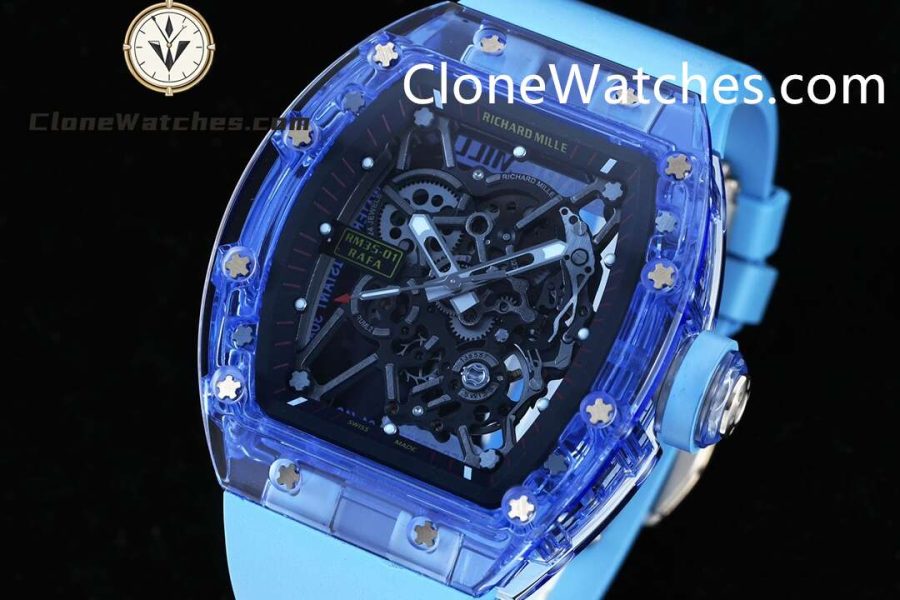 Richard Mille Super Clone Watches 1:1 RM 035 Blue Crystal Tourbillon Blue Strap - Image 3
