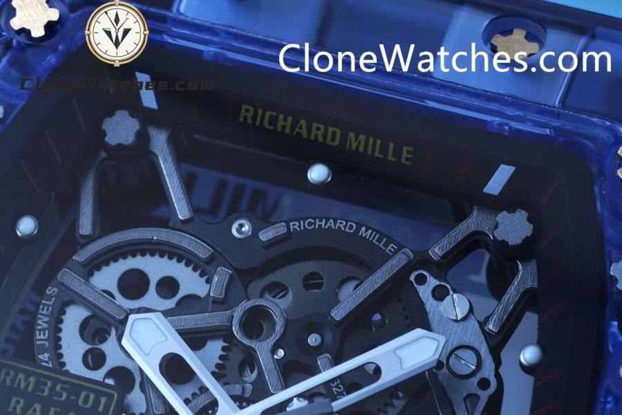 Richard Mille Super Clone Watches 1:1 RM 035 Blue Crystal Tourbillon Blue Strap - Image 4