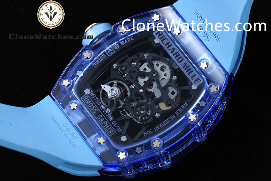 Richard Mille Super Clone Watches 1:1 RM 035 Blue Crystal Tourbillon Blue Strap - Image 6