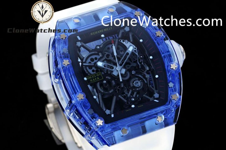 Richard Mille Super Clone Watches 1:1 RM 035 Blue Crystal Tourbillon Transparent Strap - Image 2