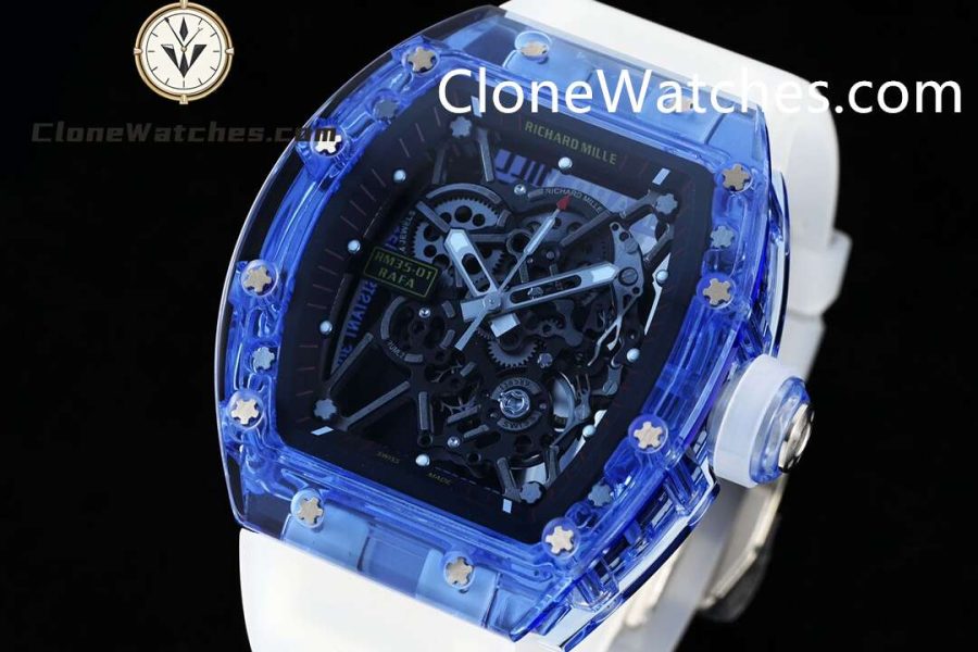 Richard Mille Super Clone Watches 1:1 RM 035 Blue Crystal Tourbillon Transparent Strap - Image 3