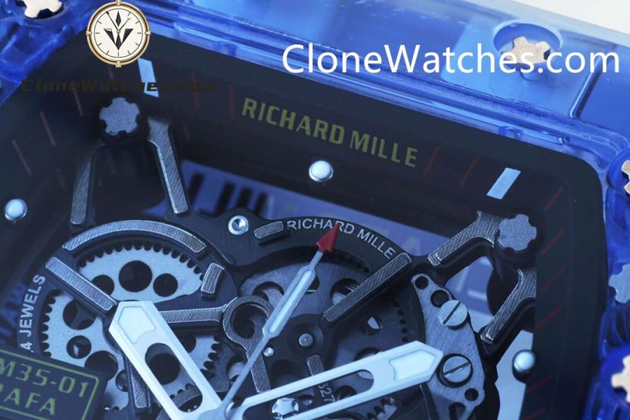Richard Mille Super Clone Watches 1:1 RM 035 Blue Crystal Tourbillon Transparent Strap - Image 4