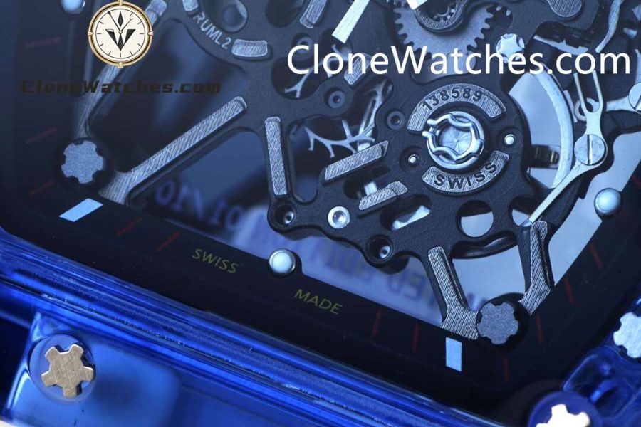 Richard Mille Super Clone Watches 1:1 RM 035 Blue Crystal Tourbillon Transparent Strap - Image 5