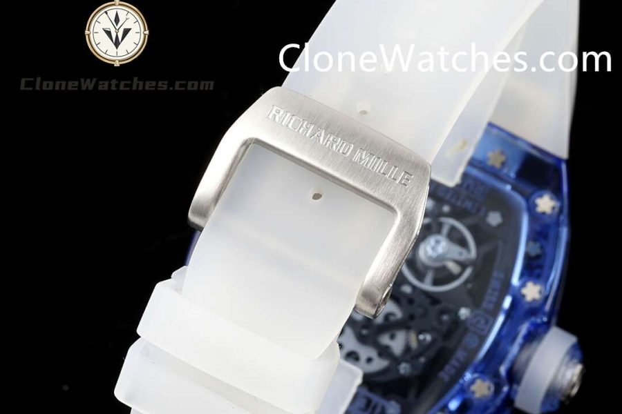 Richard Mille Super Clone Watches 1:1 RM 035 Blue Crystal Tourbillon Transparent Strap - Image 9