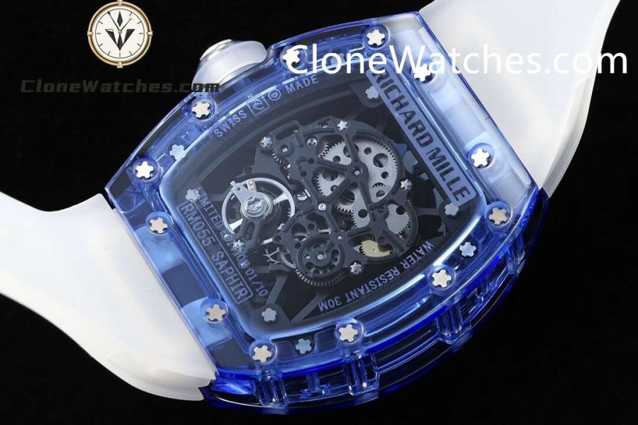 Richard Mille Super Clone Watches 1:1 RM 035 Blue Crystal Tourbillon Transparent Strap - Image 8
